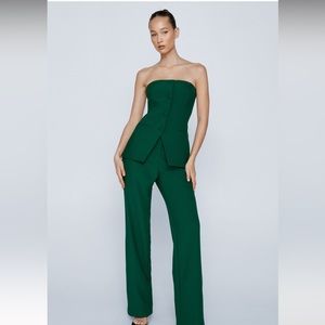 Nasty Gal Tailored Straight Leg Pants Dark Green